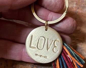 LOVE - hand stamped pendant golden, perfect Christmas gift for grandma, Birthday present best friend, love of your life surprise