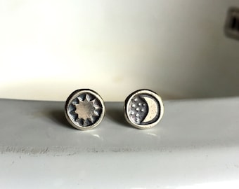 Sun and moon stud earrings