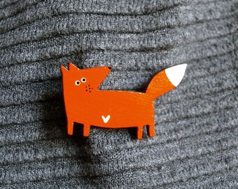 Brooch little fox with heart