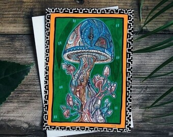 Psychedelic Mushroom - A6 Print Of Original Art On Eco-friendly Recycled Paper Print (unframed)