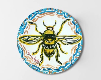 Bee-Cause - Original Handmade Oil Painting on Hardboard - Bee artwork to lighten and brighten up your wall (not a print)