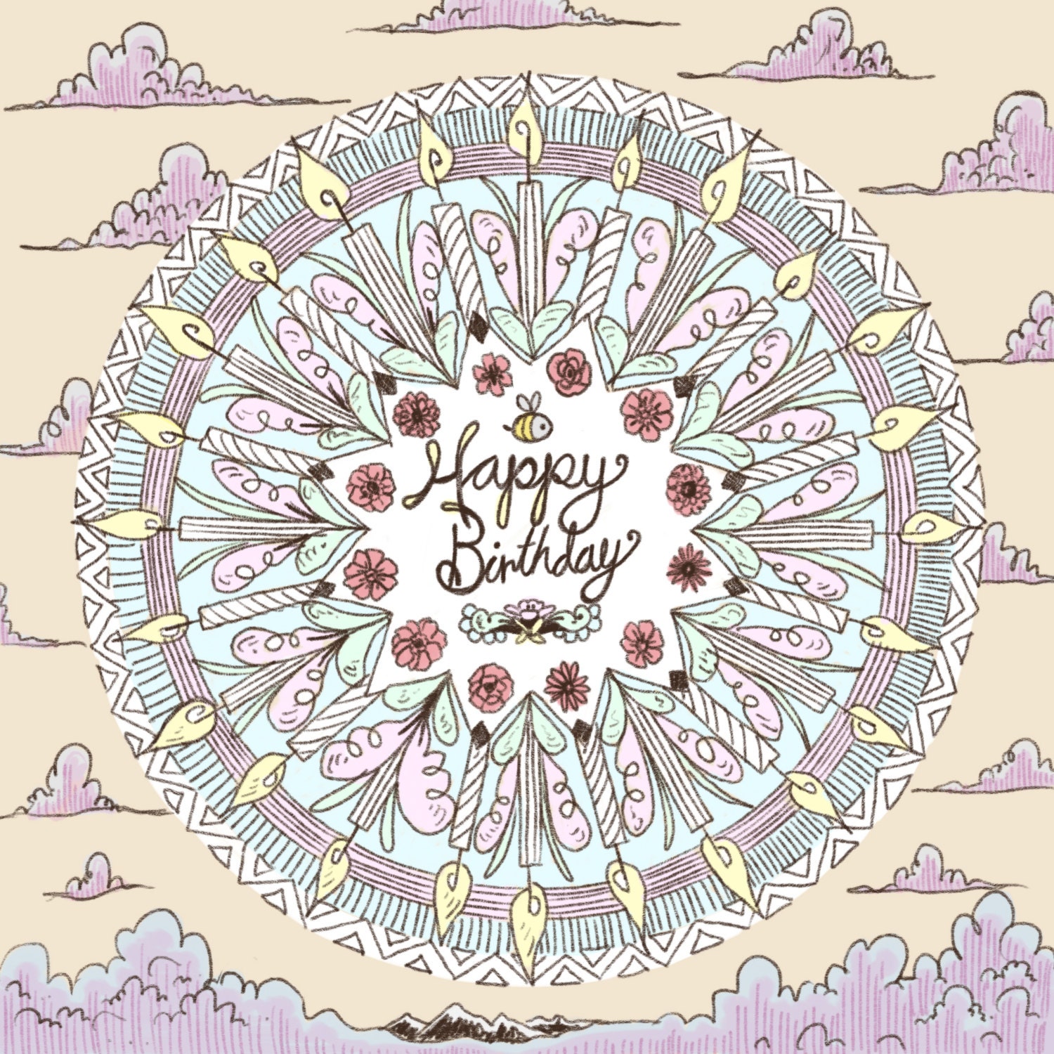 Happy Birthday Mandala Card | Etsy