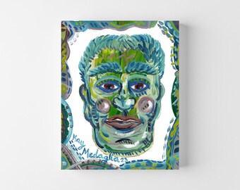 Frank - Original Handmade Oil Painting on Canvas - Contemporary Wall Art Frankenstein Character Oil Painting (not a print)