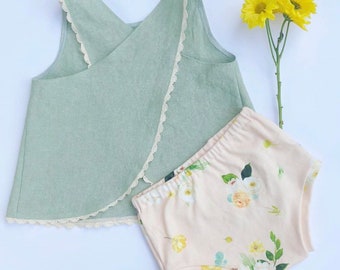 Baby girl set / cross back top/ floral bloomer/ preorder 3-4 week processing time