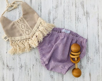 baby bloomers pale purple linen / diaper cover / ready to ship 6-12 months