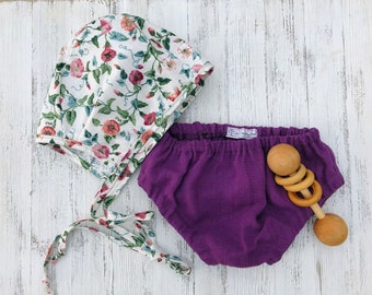 baby bloomers purple linen / diaper cover / ready to ship 6-12 months