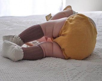 baby bloomers mustard linen / diaper cover / ready to ship