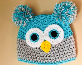 Chapeau hibou / chapeau d'hiver / accessoire photo / chapeau au crochet / chapeau bébé / prêt à expédier