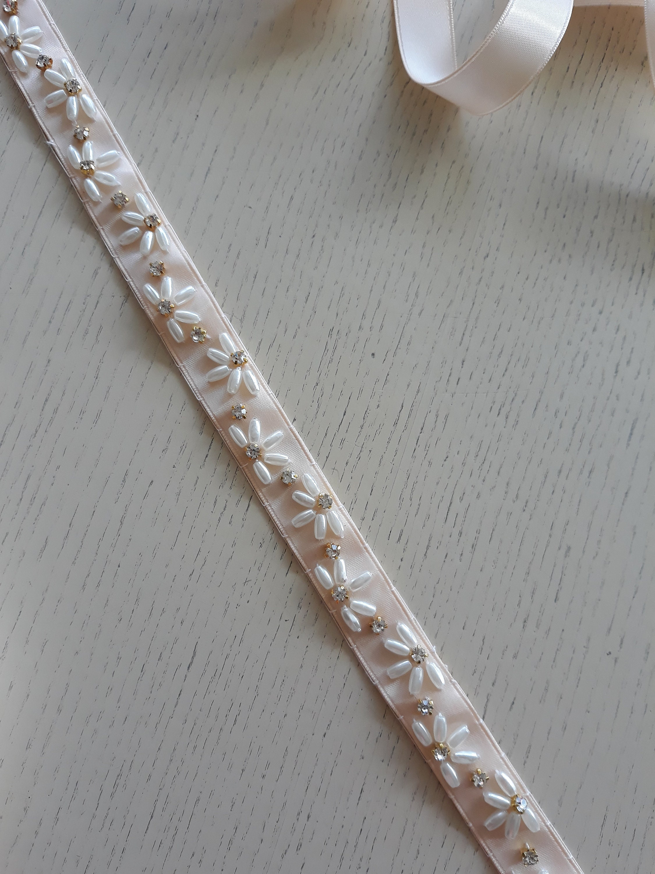 DAISY Nude Ivory Gold Skinny Satin Sparkly Beaded Diamanté - Etsy UK