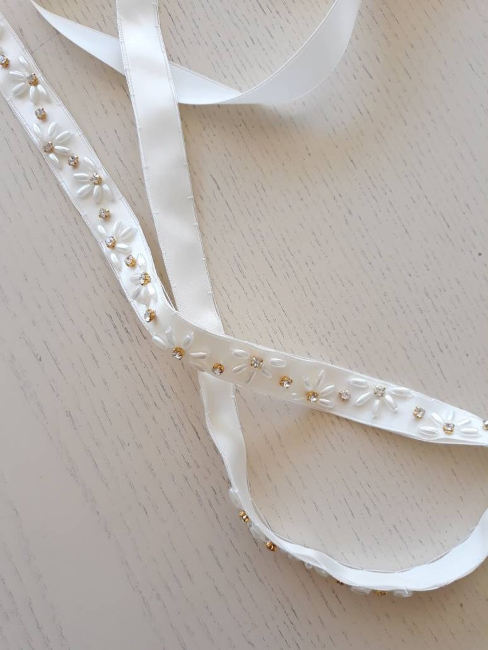 DAISY Nude Ivory Gold Skinny Satin Sparkly Beaded Diamanté - Etsy UK