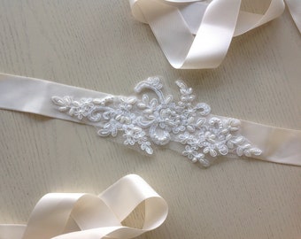 CLARA ivory cream champagne  lace beaded bridal Vintage shabby chic satin Wedding bridal dress sash belt waist band.