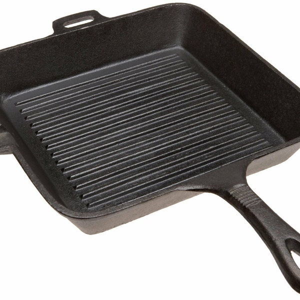 Old Mountain Cast Iron Preseasoned Square Frying Skillet Cooking Pan Ridged