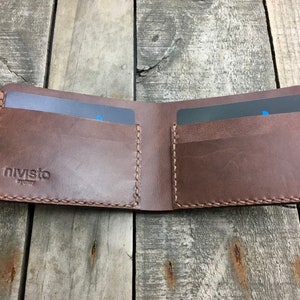 Kangaroo Leather Wallet in Brandy with Light Brown thread Internal view showing 4 card pockets