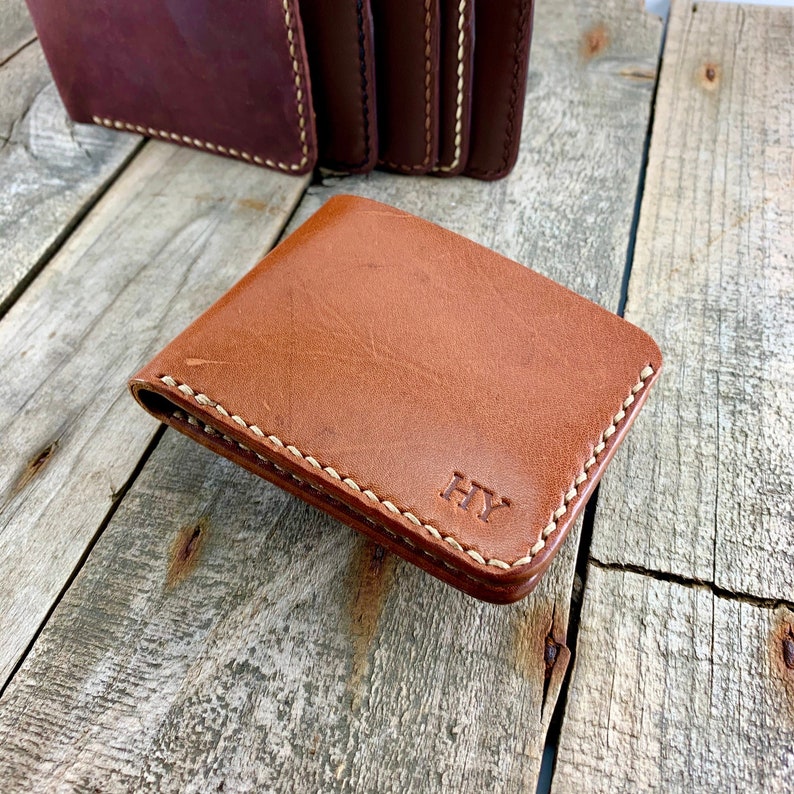 Kangaroo Leather Wallet in Ochre with Cream Thread and Personalised