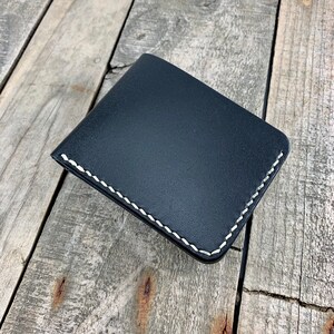 Kangaroo Leather Wallet in Black with Cream thread