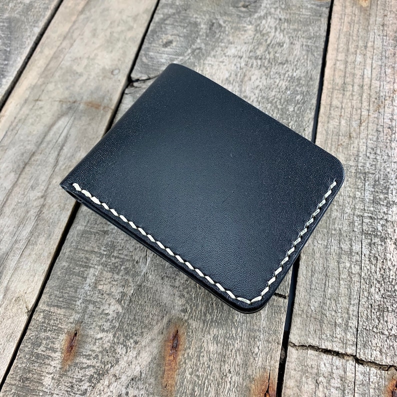 Kangaroo Leather Wallet in Black with Cream thread
