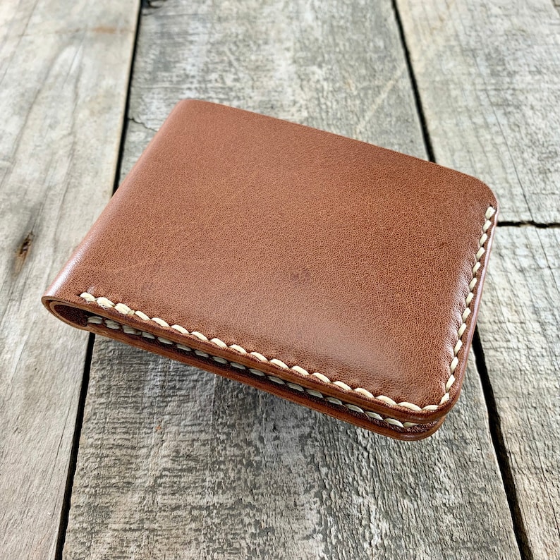 Kangaroo Leather Wallet in Cognac with Cream thread