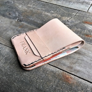 Portefeuille en cuir personnalisé, Portefeuille minimaliste en cuir de kangourou, 2 pochettes pour cartes, 1 poche pour billets, Pochette sur le devant, Portefeuille mince