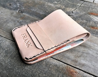 Billetera de cuero personalizada, billetera minimalista de cuero de canguro, 2 bolsillos para tarjetas, 1 bolsillo para efectivo, billetera con bolsillo frontal, billetera delgada