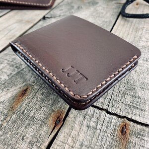 Kangaroo Leather Wallet in Brown with Light Brown thread and Personalised
