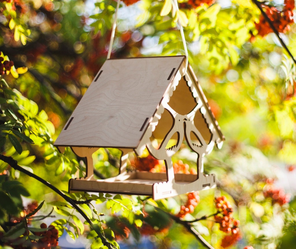 Mangeoire à Oiseaux/Mangeoire en Bois Décoration de Jardin Suspendues Grande Fabriqué La Main Oiseau