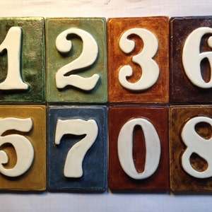 Address number wall or post handmade tiles. With or without holes. 4 3/4'' x 3 1/4'' Custom glazes upon request at same cost.