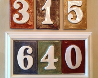 Address plaque . 3 number style. Custom glazed tiles. Concealed mounting. All PVC weatherproof construction.