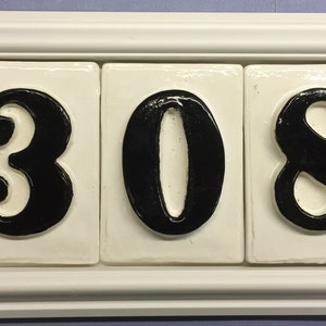 Three number address sign plaque. Black on white ,white on black handmade tile options.