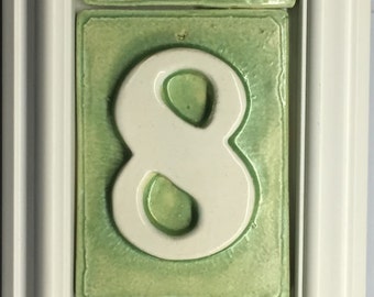 Three number. House Home Address Plaque. 3 number vertical frame ,Weatherproof with custom glazed tiles of your choice. Framed sign plaque.