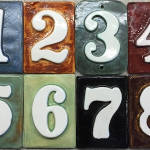Tile address numbers. Handmade and hand-glazed. Weatherproof, fadeproof. 3D number