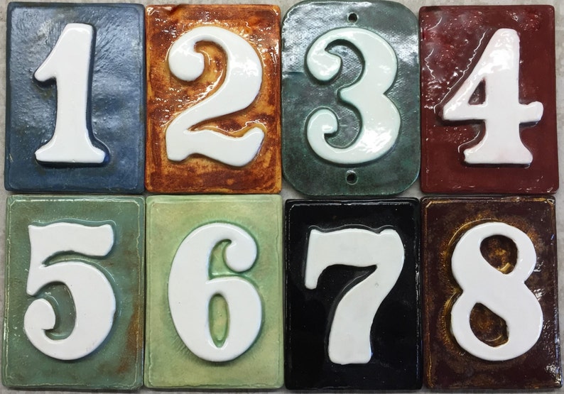 Tile address numbers. Handmade and hand-glazed. Weatherproof, fadeproof. image 1