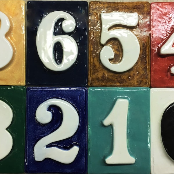 Number tiles - weatherproof - with without holes 4 1/2 '' x 3 1/4 '' Glazed with your choice of color.