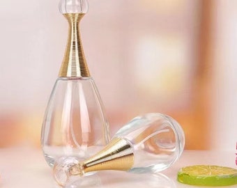 Tear Drop Shape 30ml, 60ml or 100ml, Perfume Bottle Cologne Atomizer Empty Refillable Glass Bottle, Golden Wire Cap