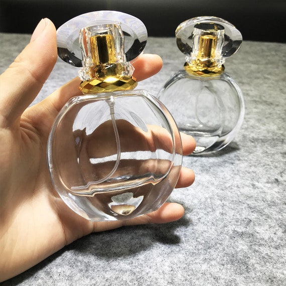 60ml [2 oz] Flat Square Shaped Style Perfume Atomizer Empty Refillable  Glass Bottle with Gold Sprayer Cap