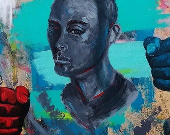 Abstract Modern Portrait, Distressed Man, Imprisoned, 16x20 Fine Art Print