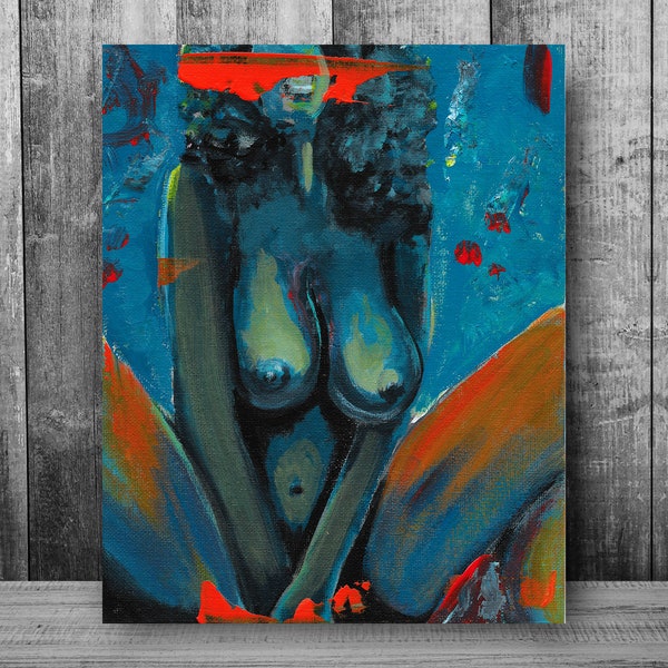 Nude Woman Canvas Print, 16x20, Abstract Painting, Modern Art Portrait