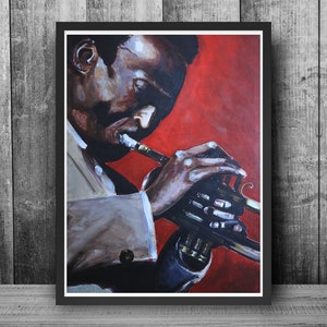 18&quot;x24&quot; Miles Davis Painting | Framed Poster Print | Black Jazz Art