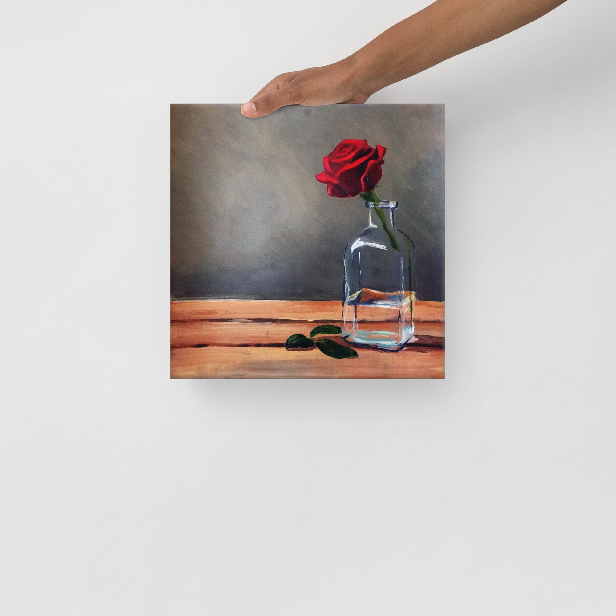 Red Rose Painting, Flower in Glass, 12x16 Canvas Art Print by Eric Allen  Young framedope 