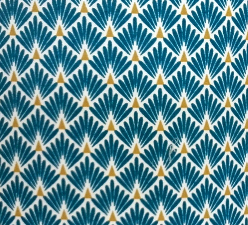 ABAT JOUR motif art deco palmes bleues canard et jaune image 4