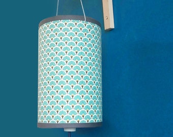 LAMPE BALADEUSE motif art déco bleu aqua et jaune moutarde