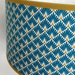 ABAT JOUR motif art deco palmes bleues canard et jaune image 3
