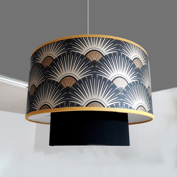 SUSPENSION LUMINEUSE double motif art déco noir et doré