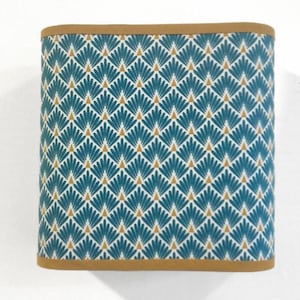 SQUARE WALL LIGHT art deco pattern duck blue and mustard yellow