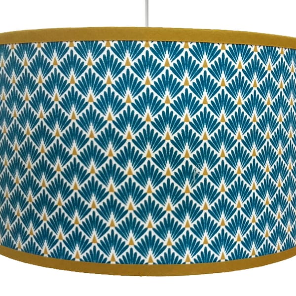 ABAT JOUR motif art deco palmes bleues canard et jaune