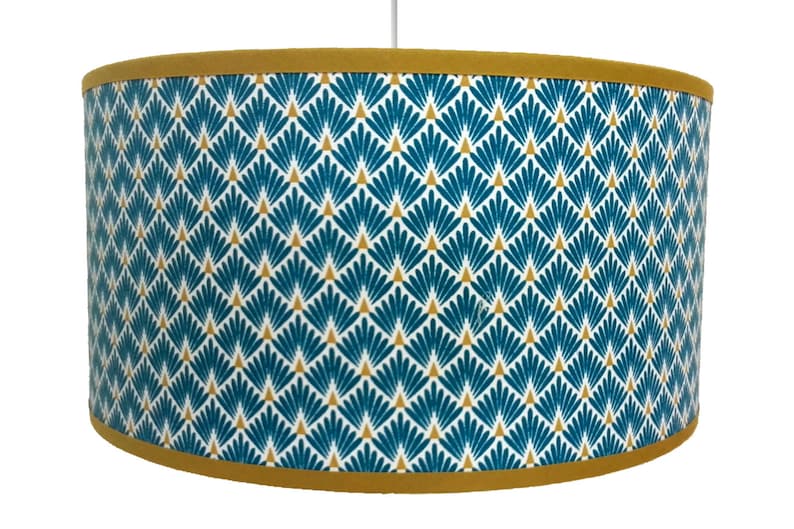 ABAT JOUR motif art deco palmes bleues canard et jaune image 1