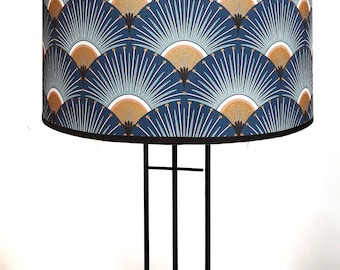Blue and gold art deco pattern lampshade