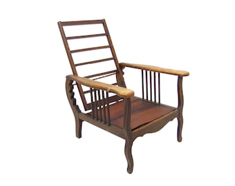Antique Oak Folding Adjustable Back Chair