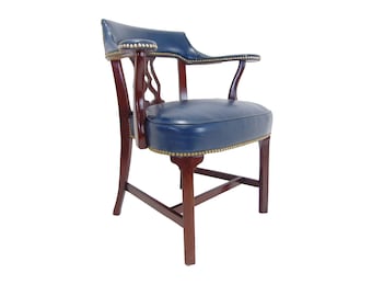 HANCOCK & MOORE Vintage Blue Leather Arm Chair