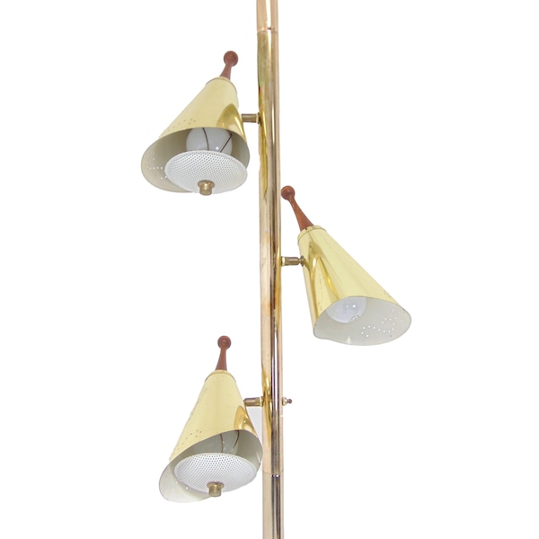 Rare Vintage Mid Century Brass Three-Light Tension Pole Floor Lamp Lightolier?