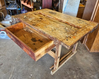 Late 19th Century Antique Rustic Carpenters Workbench